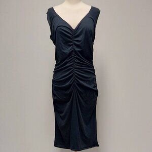 Club Monaco Black Y2K Vintage Ruched Knit Midi Dress Size: L
